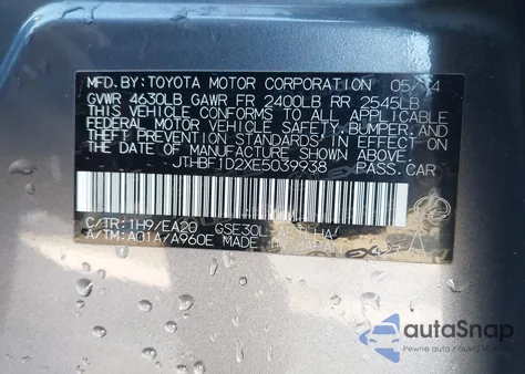 2014 Lexus Is 250 из США, поврежденный, VIN JTHBF1D2XE5039938